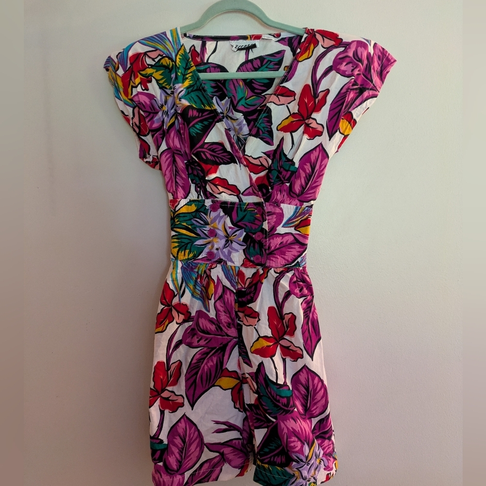 90s Vintage Floral Hawaiian Romper Medium Shoulder Pads